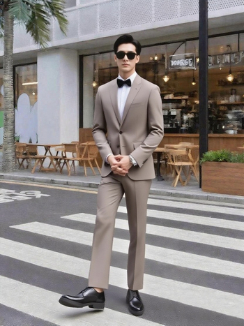 Ανδρικό κοστούμι σε στενή γραμμή — σακάκι με δύο κουμπιά, επίπεδο πέτο, πίσω κεντρική σχισμή, ύφασμα από μείγμα ινών χημικών με 78% πολυεστέρα, τετραεποχικό επίσημο ένδυμα