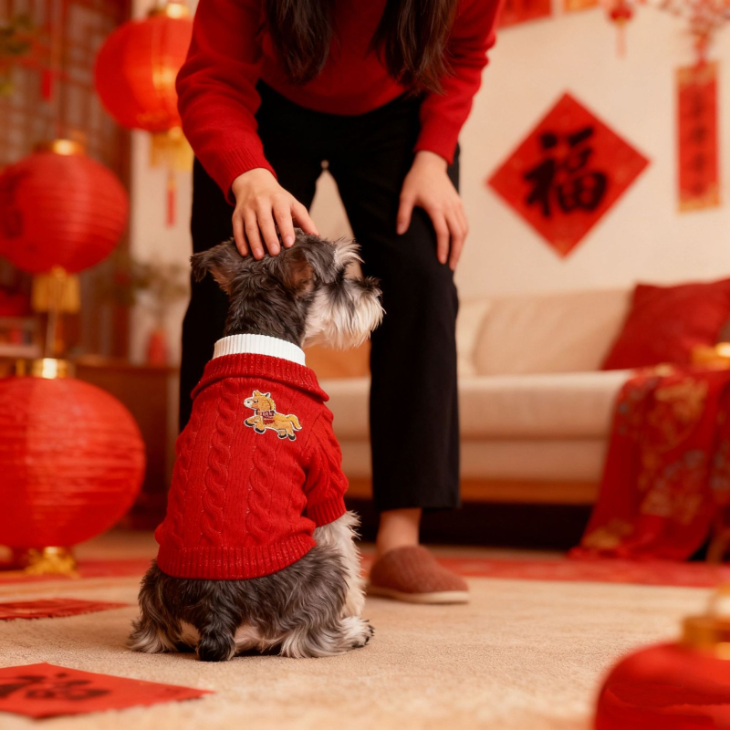 Poliészterből készült kisállat pulóver, rajzfilmszerű stílussal, ősz–télre, modell 003