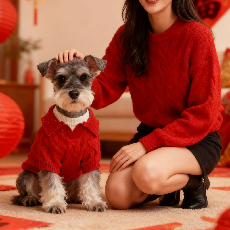 Poliészterből készült kisállat pulóver, rajzfilmszerű stílussal, ősz–télre, modell 003