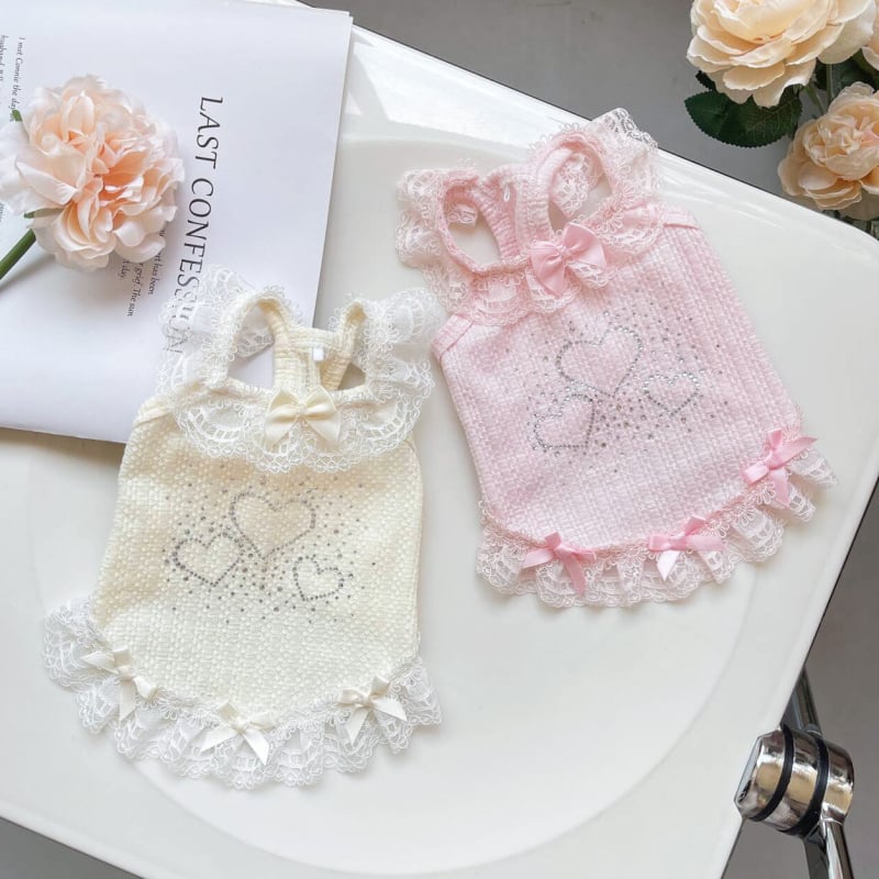 Majica za kućne ljubimce sa srcolnim rhinestones, materijal od tkanine, japanski/korejski stil, odjeća za kućne ljubimce
