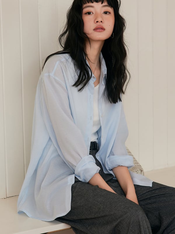 Ženska košulja od Tencel-Linen, opušteni kroj, duge rukave, 80–90% Tencel Lyocell, ispod 30% pamuka, srednja duljina, prednje kopčanje u jednom redu kopči