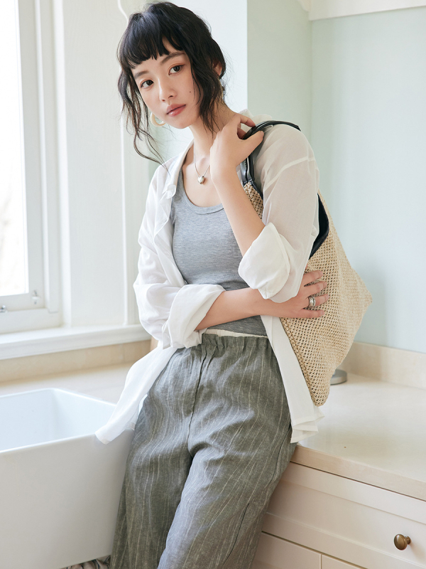 Ženska košulja od Tencel-Linen, opušteni kroj, duge rukave, 80–90% Tencel Lyocell, ispod 30% pamuka, srednja duljina, prednje kopčanje u jednom redu kopči