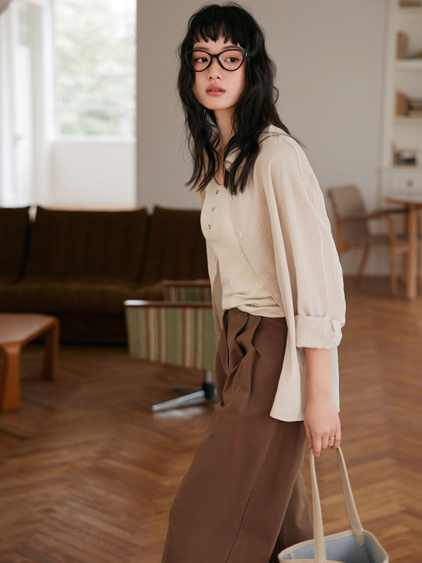 Ženska košulja od Tencel-Linen, opušteni kroj, duge rukave, 80–90% Tencel Lyocell, ispod 30% pamuka, srednja duljina, prednje kopčanje u jednom redu kopči