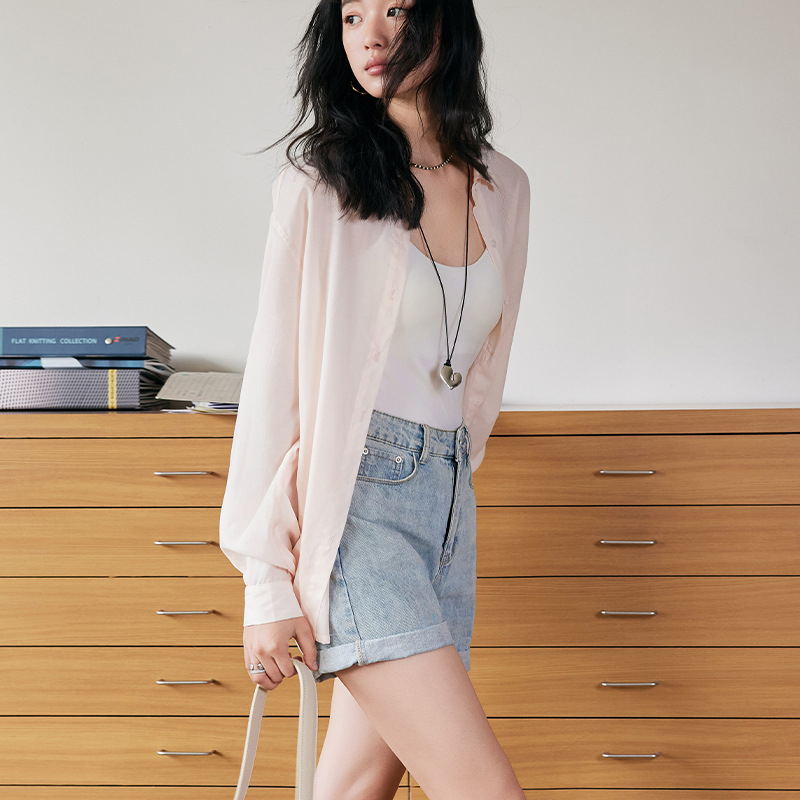 Ženska košulja od Tencel-Linen, opušteni kroj, duge rukave, 80–90% Tencel Lyocell, ispod 30% pamuka, srednja duljina, prednje kopčanje u jednom redu kopči