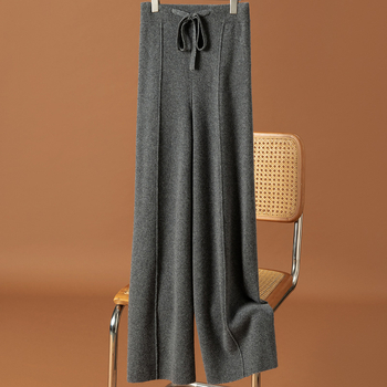 Дамски вълнени панталони с висока талия и широки крачоли, 95% вълна, релаксирана кройка, зима 2024