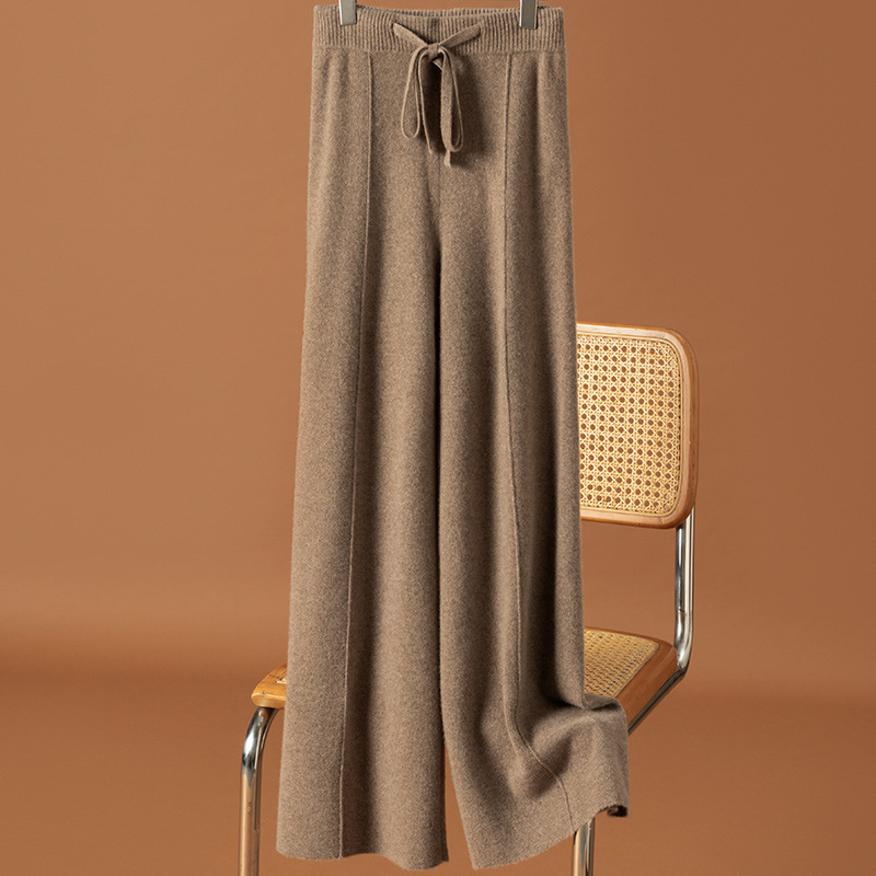 Дамски вълнени панталони с висока талия и широки крачоли, 95% вълна, релаксирана кройка, зима 2024