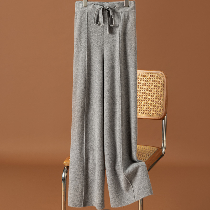 Дамски вълнени панталони с висока талия и широки крачоли, 95% вълна, релаксирана кройка, зима 2024