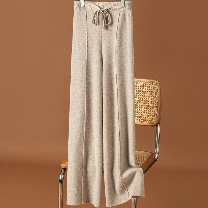 Дамски вълнени панталони с висока талия и широки крачоли, 95% вълна, релаксирана кройка, зима 2024