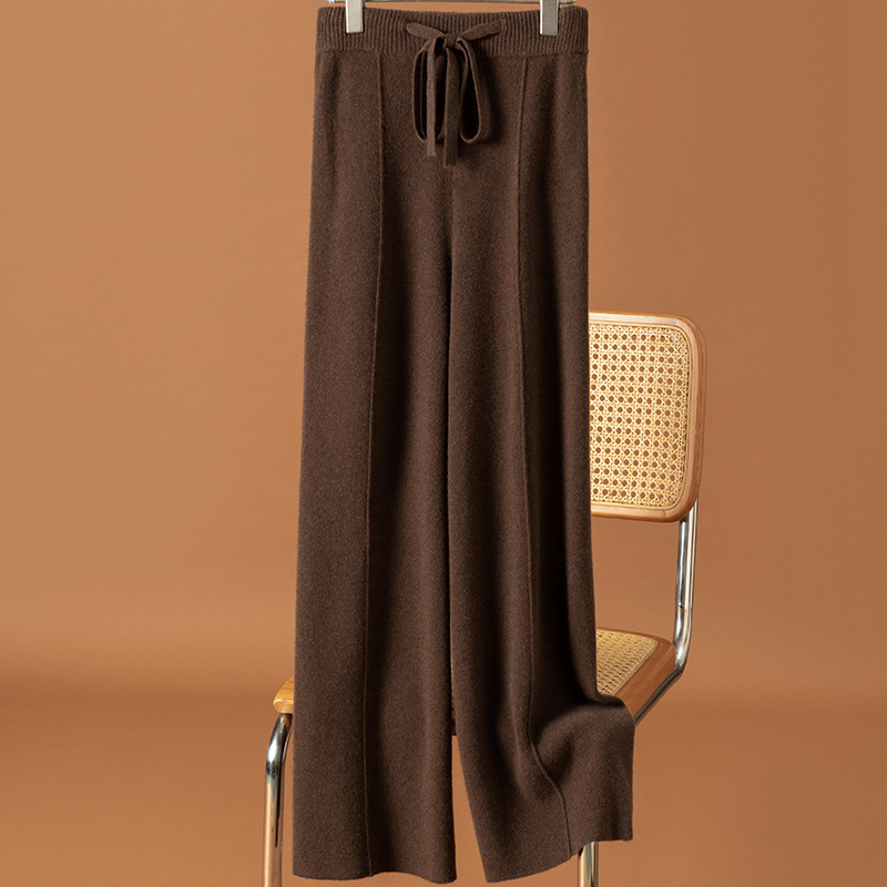 Дамски вълнени панталони с висока талия и широки крачоли, 95% вълна, релаксирана кройка, зима 2024
