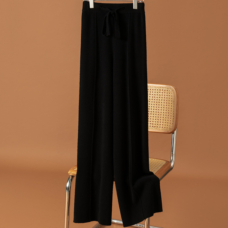 Дамски вълнени панталони с висока талия и широки крачоли, 95% вълна, релаксирана кройка, зима 2024