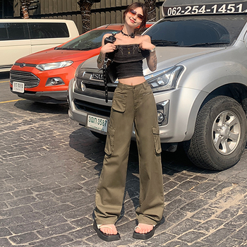 Дамски ежедневни панталони с широки крачоли, пролет 2024, спандексова смесена материя, свободен силует, ретро американски стил