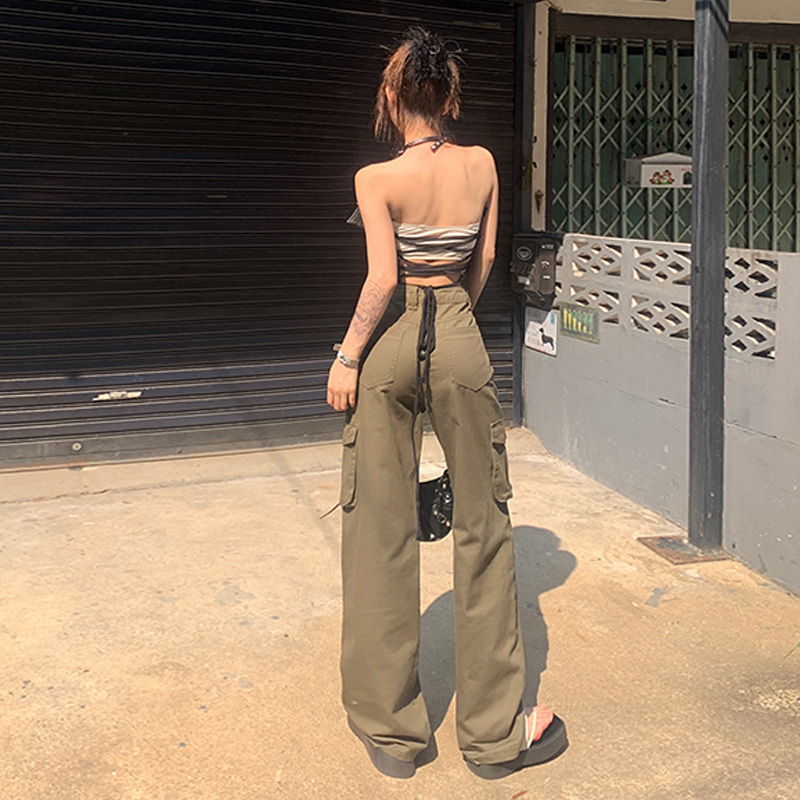 Дамски ежедневни панталони с широки крачоли, пролет 2024, спандексова смесена материя, свободен силует, ретро американски стил