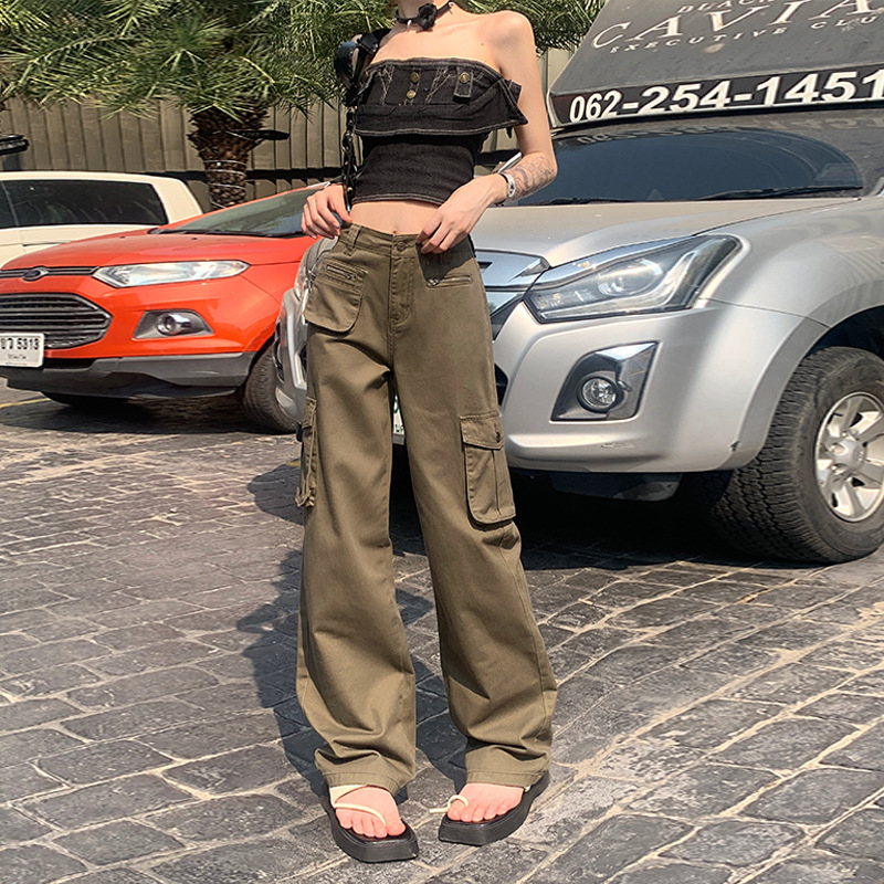 Дамски ежедневни панталони с широки крачоли, пролет 2024, спандексова смесена материя, свободен силует, ретро американски стил