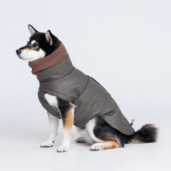 Палто за кучета от полиестер, шито на квадрати с висока яка, водоустойчиво и топло, подходящо за всички сезони