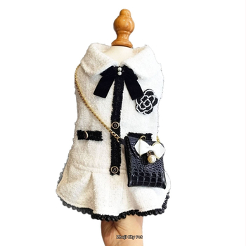 Jaket za psa u Chanel stilu, crno-bijeli tweed, psi plašt, odjeća za kućne ljubimce