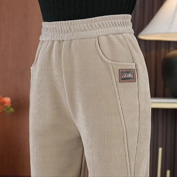 Кежуъл панталони с подплата от плюш, висока талия, права кройка, 90–95% полиестер, микроеластичност, есенно-зимно 2025