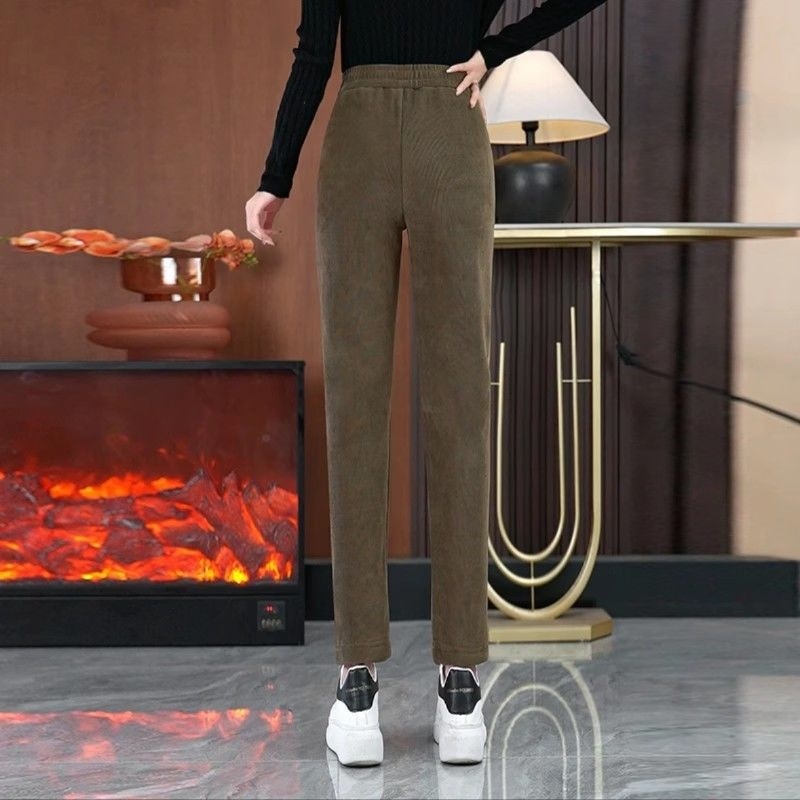 Кежуъл панталони с подплата от плюш, висока талия, права кройка, 90–95% полиестер, микроеластичност, есенно-зимно 2025