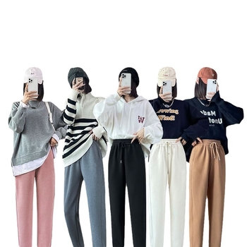 Дамски ветроустойчиви панталони с прави крачоли, корейски стил, дебела полиестер-еластанова смес, талия със средна височина, за есен и зима