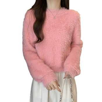 Ženski pleteni džemper s kapuljom, slobodan kroj, okrugli izrez, dugi rukavi, pleteni materijal od spandexa