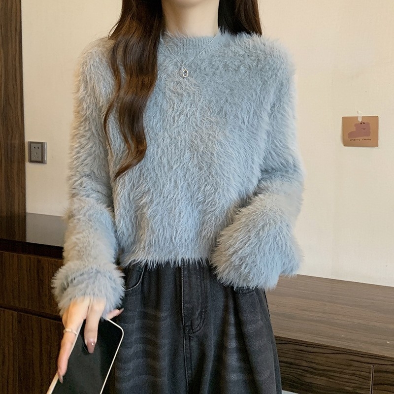 Ženski pleteni džemper s kapuljom, slobodan kroj, okrugli izrez, dugi rukavi, pleteni materijal od spandexa