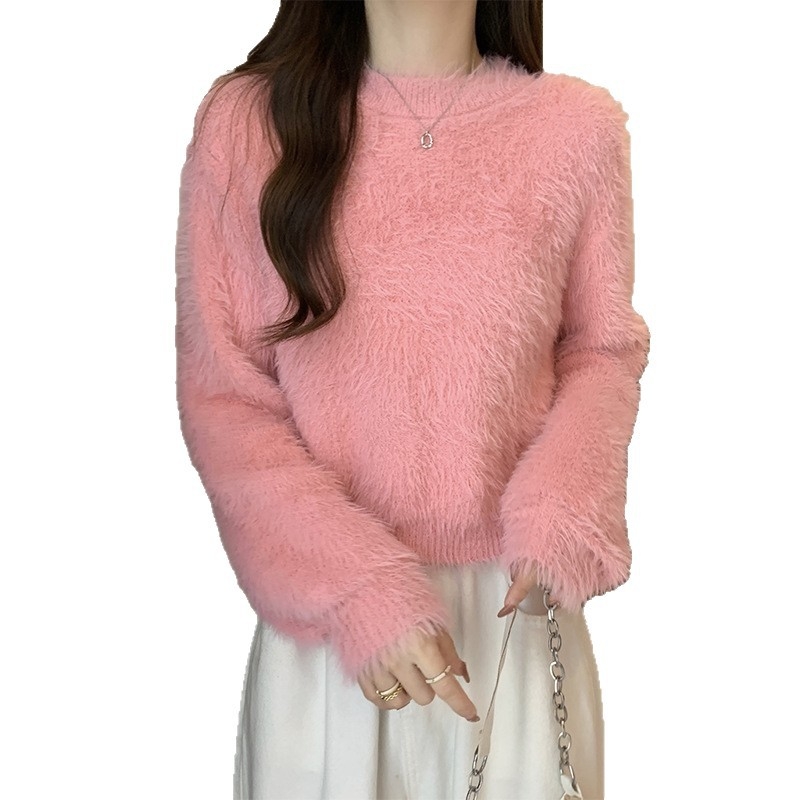 Ženski pleteni džemper s kapuljom, slobodan kroj, okrugli izrez, dugi rukavi, pleteni materijal od spandexa