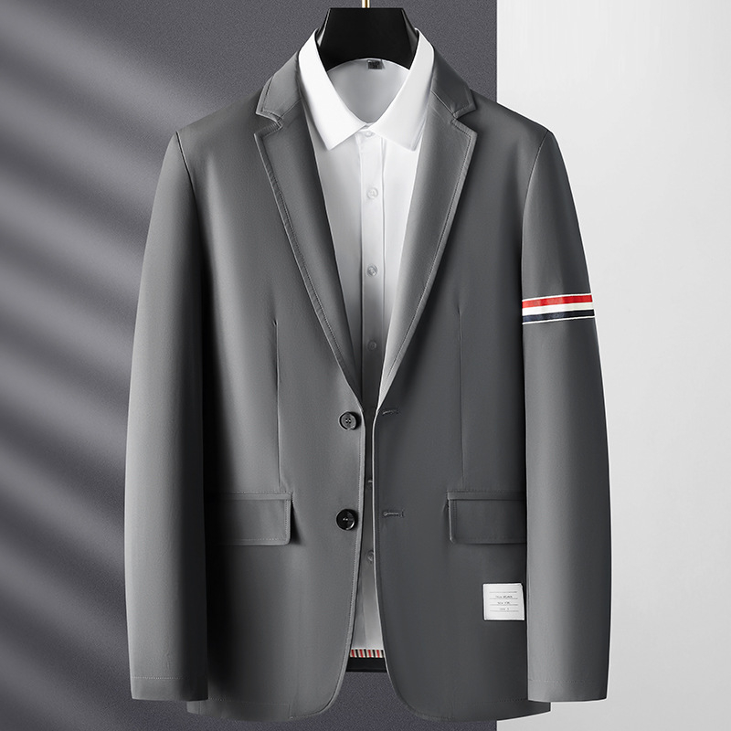 Muško casual sako za odijelo, opušten kroj, ovratnik odijela, jednoredna kopča s dva gumba, poliester‑mješavina tkanine, proljeće‑jesen nošenje