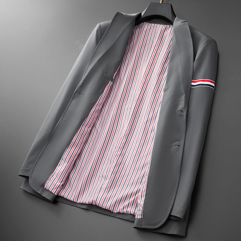 Muško casual sako za odijelo, opušten kroj, ovratnik odijela, jednoredna kopča s dva gumba, poliester‑mješavina tkanine, proljeće‑jesen nošenje