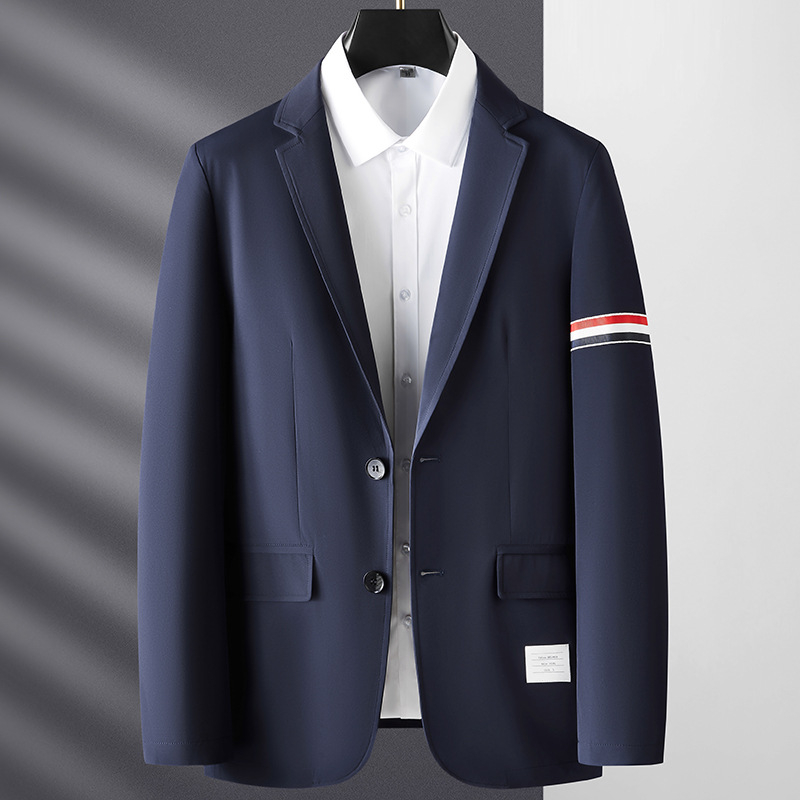 Muško casual sako za odijelo, opušten kroj, ovratnik odijela, jednoredna kopča s dva gumba, poliester‑mješavina tkanine, proljeće‑jesen nošenje