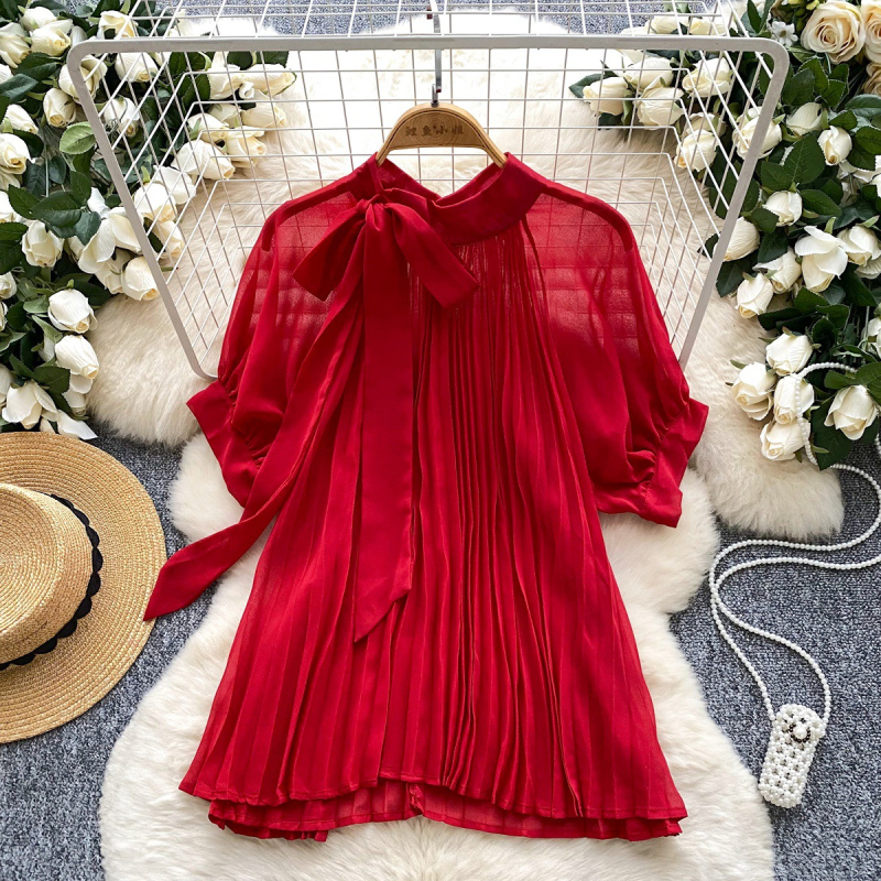 Chiffon anyagú ing, rövid ujjú, ultrakrövid hossz (≤40 cm), királyi hölgy stílus