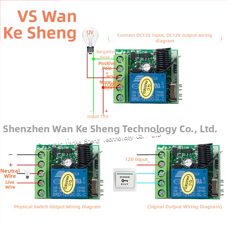 12V bezdrôtový prepínač s diaľkovým ovládaním, jednokanálový, 433 MHz, pre motory a svetlá, -30 až 60 °C
