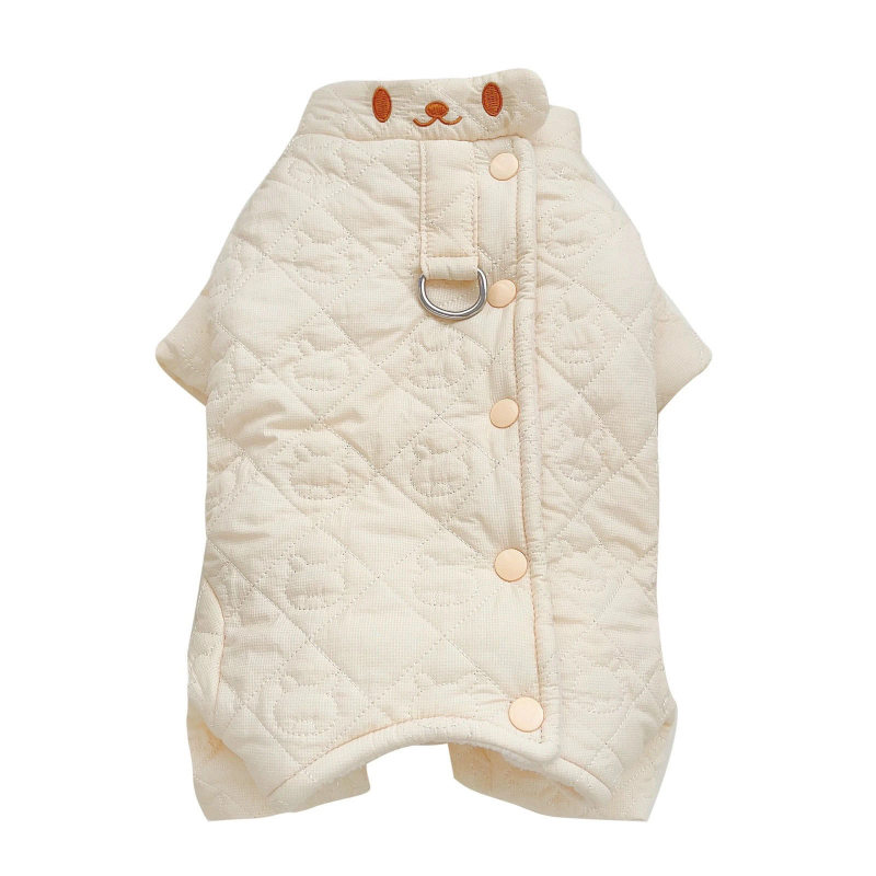 Топло палто за кучета с халка за поводи – памучно облекло за есен/зима (ежедневен стил)