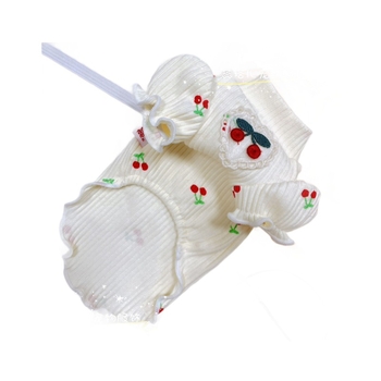Osnovna majica za kućne ljubimce s printom trešnje, teddy puff rukavi, pleteni, visoka elastičnost (Materijal: pamuk • Marka: Rita • Stil: Japan i Koreja • IP odobrenje: Da)