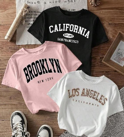 Tricou T‑shirt cu imprimeu litere (Bumbac 95%+, guler rotund, mâneci scurte, transfer termic)