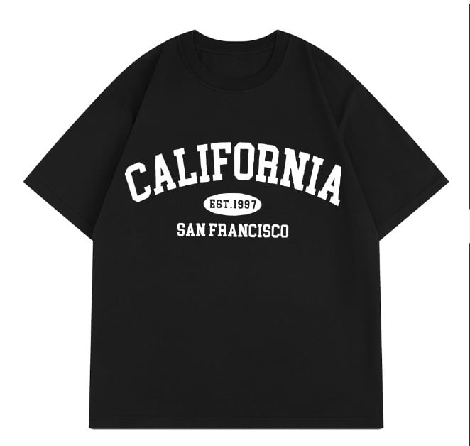 Tricou T‑shirt cu imprimeu litere (Bumbac 95%+, guler rotund, mâneci scurte, transfer termic)