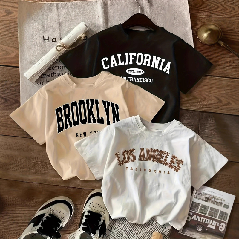 Tricou T‑shirt cu imprimeu litere (Bumbac 95%+, guler rotund, mâneci scurte, transfer termic)