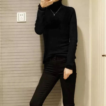 Pulover pentru femei din amestec de lână, subțire, cu guler înalt, mâneci lungi, croială slim