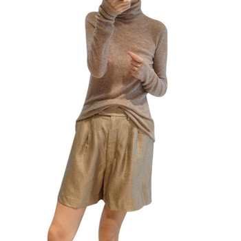 Pulover pentru femei din amestec de lână, subțire, cu guler înalt, mâneci lungi, croială slim