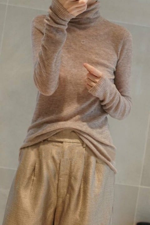 Pulover pentru femei din amestec de lână, subțire, cu guler înalt, mâneci lungi, croială slim