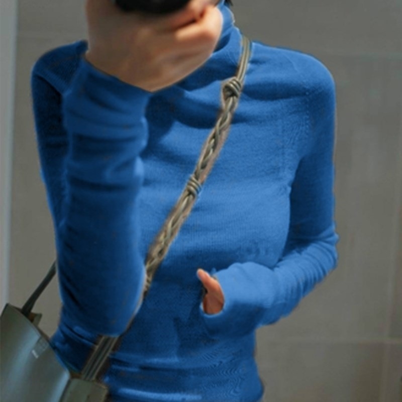 Pulover pentru femei din amestec de lână, subțire, cu guler înalt, mâneci lungi, croială slim