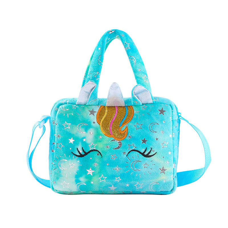 Jednorog Pliš Čanta za Ramena za Djecu, Tie-Dye Uzorak, Kratka Crossbody Torba za Skladištenje, Duhopropusna, Lagana, Poliester Podstava, Zima 2021