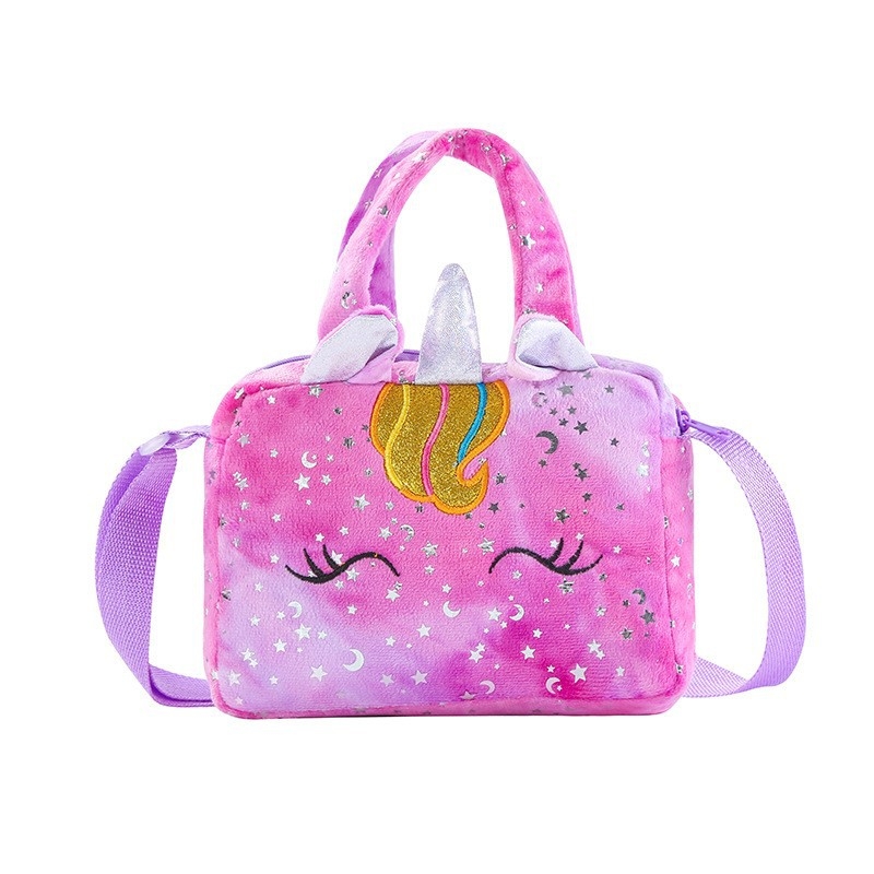 Jednorog Pliš Čanta za Ramena za Djecu, Tie-Dye Uzorak, Kratka Crossbody Torba za Skladištenje, Duhopropusna, Lagana, Poliester Podstava, Zima 2021