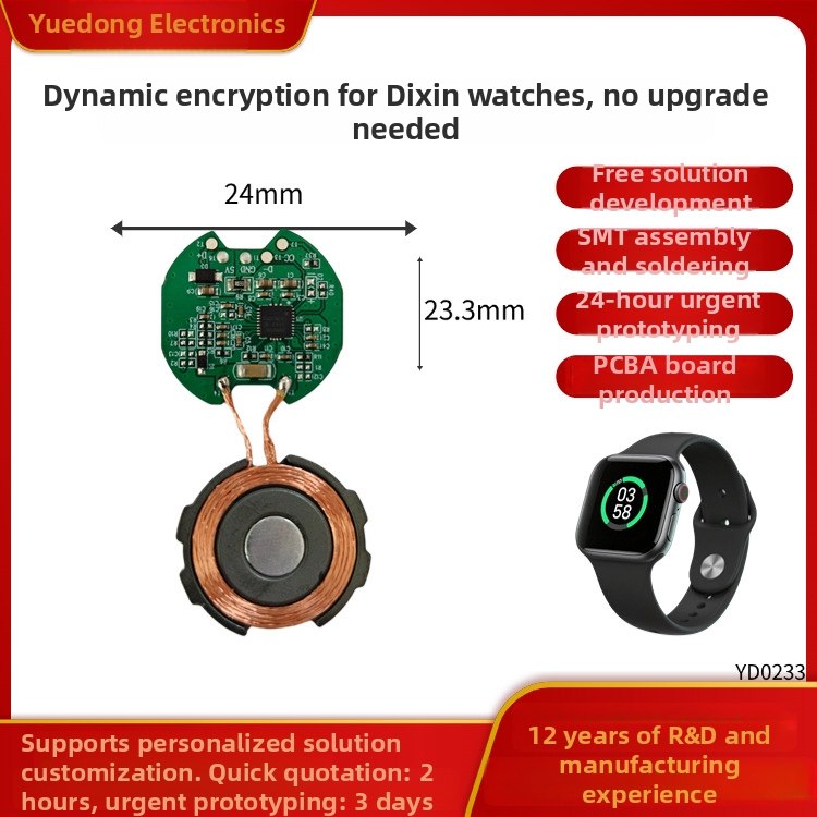 PCBA pre hodinky bezdrôtové nabíjanie, model YD0233, magnetické upnutie riešenie, 9 A / 2 V vstup, Kapacita 1000