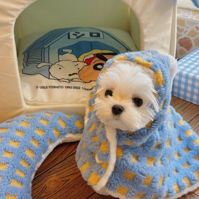 Topla teddy fleece pelerina za male pse i mačke, set pidžama i ogrtač, odjeća za štenad Bichon Frisé i mačiće, kućni pokrivač