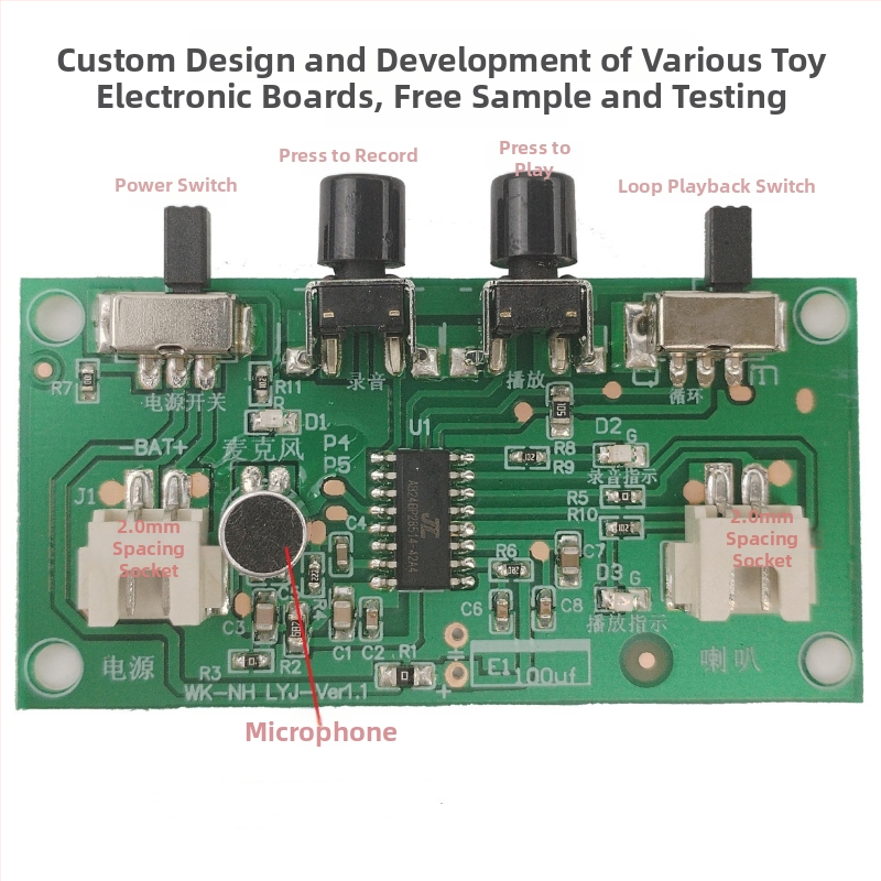 DIY modul zvukového rekordéra pre detskú hračku – s hlasovým meničom a digitálnym dizajnom (Značka Webb Technology; Kapacita 3000 za deň)