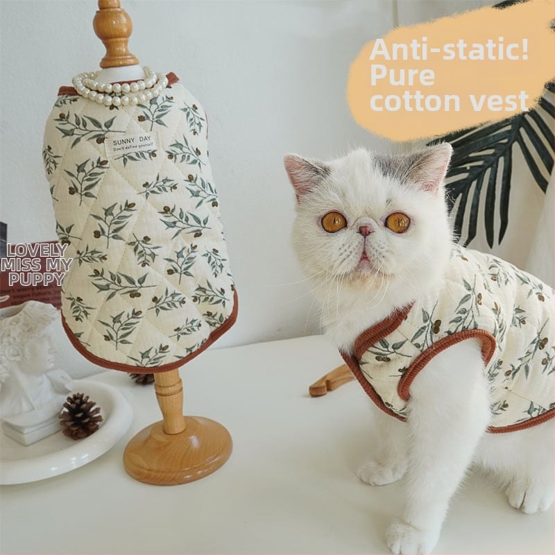 Vesta de iarnă din bumbac pentru animale de companie, fără mâneci, unisex, design floral vintage