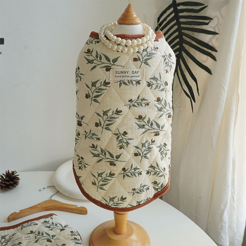 Vesta de iarnă din bumbac pentru animale de companie, fără mâneci, unisex, design floral vintage