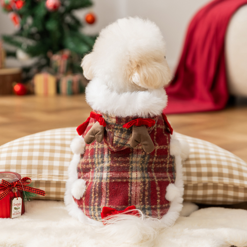 Pelerină pentru câini cu glugă, model carouri, iarnă – poliester, stil drăguț, potrivire universală