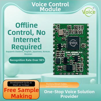 Offline modul za prepoznavanje glasa za pametni dom — Višestruka podrška jezika: engleski, japanski, korejski, ruski, kantonščina; Vodootporan, snažno smanjenje buke, offline prirodni govor; Napajanje 2.8–3.6V, niska potrošnja 1–20 mA (do 330 mA)