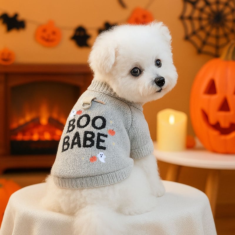 Halloween džemper za kućne ljubimce - poliester, tema bundeva-duh, za pse i mačke, s okruglim izrezom