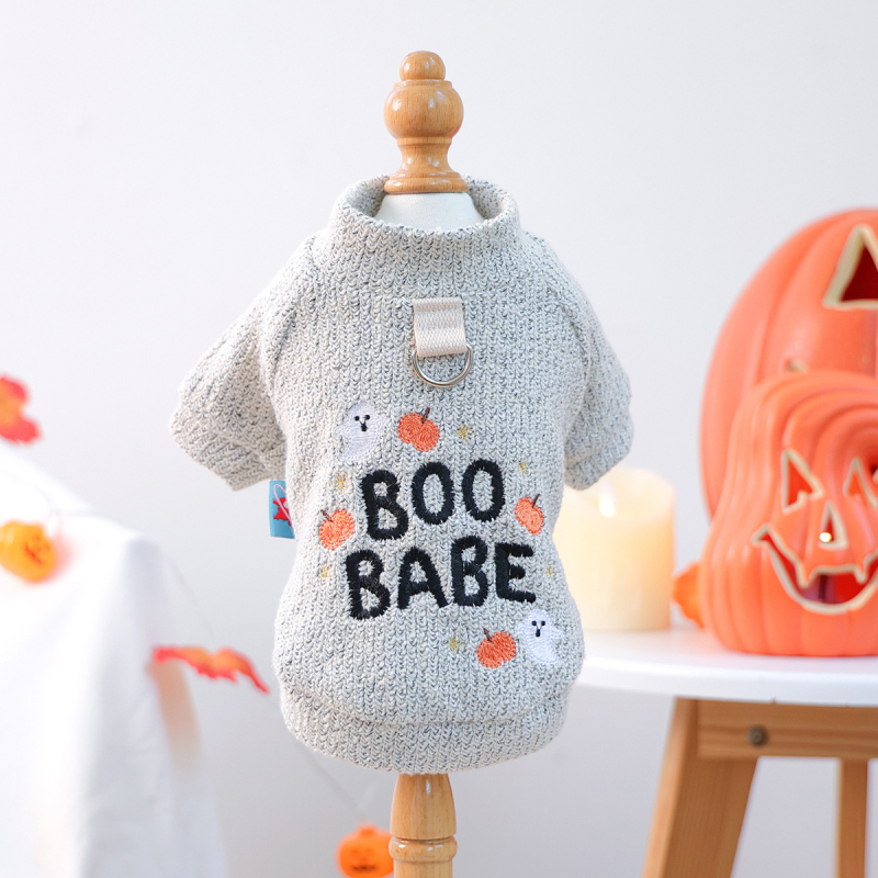 Halloween džemper za kućne ljubimce - poliester, tema bundeva-duh, za pse i mačke, s okruglim izrezom